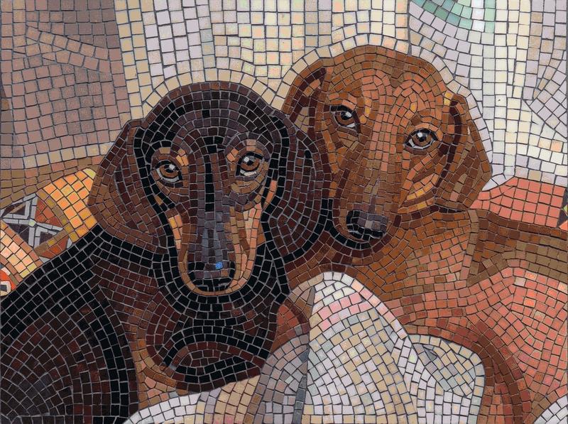 Mosaic Art: Two Loyal Brown Dogs