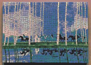 Mystical Birch Forest with Horses Mosaic Art