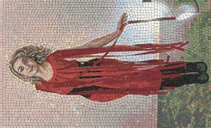 Ethereal Woman in Red Mosaic Art