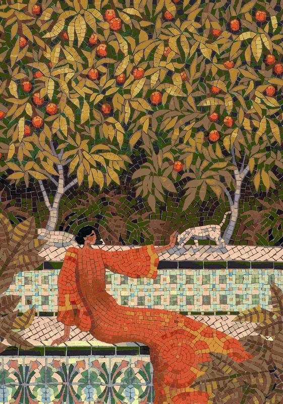 Elegant Woman in Orange Mosaic Art