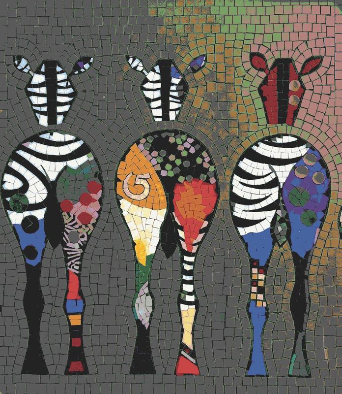 Colorful Mosaic Zebras Art - Modern Animal Decor