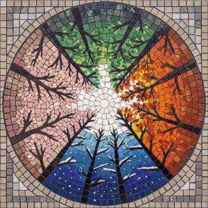 Four Seasons Tree Circular Mosaic Art