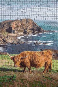 Majestic Bull by the Sea Mosaic Art