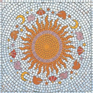 Golden Sun and Celestial Birds Mosaic Art