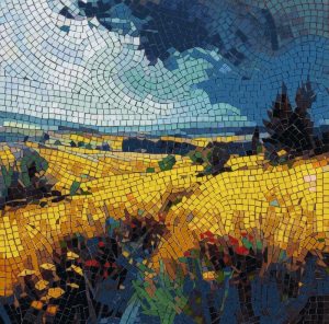 Golden Field Landscape Mosaic Art