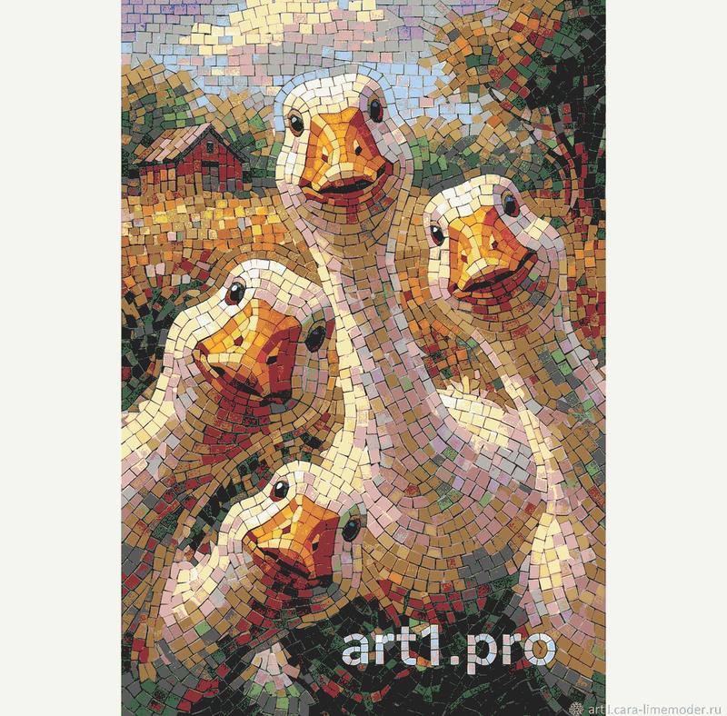 Curious Geese Mosaic Art - Rustic Farm Scene