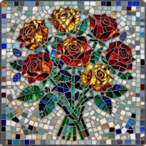 Handcrafted Rose Bouquet Mosaic Art – Custom Size