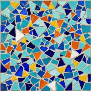 Abstract Blue and Orange Trencadís Mosaic Art