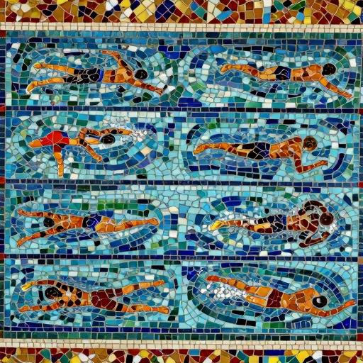 Swimming Pool Mosaic Art - Top View Swimmers