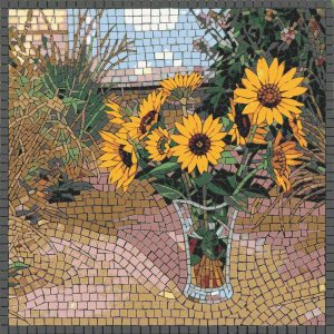 Sunflowers in a Vase Mosaic Art – 60×60 cm