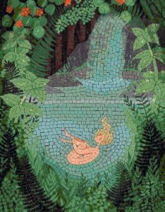 Mystical Mermaid in Jungle Waterfall Mosaic