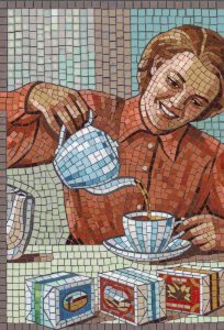Cozy Tea Time Mosaic Art – Handcrafted Wall Decor
