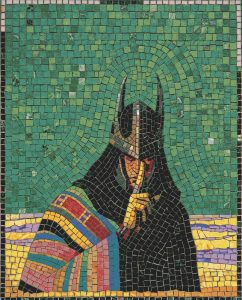 Mysterious Horned Warrior Mosaic Art