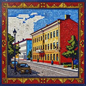Old Tula City Street Soviet Style Mosaic Art