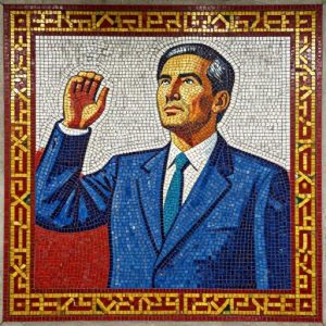 Soviet Style Mosaic Portrait in Blue Suit