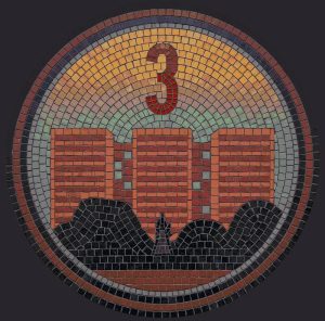Surreal Red Architecture Mosaic – Circular Art