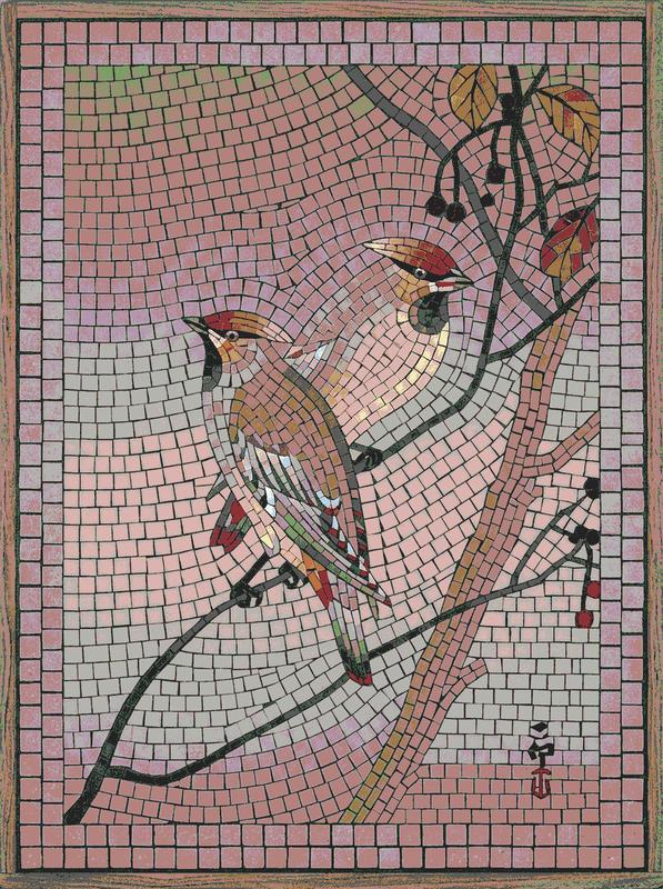 Elegant Mosaic Art: Two Birds on a Branch