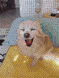 Happy White Dog Mosaic Art – 60×80 cm