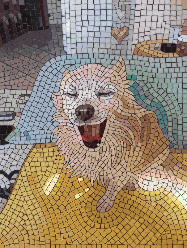 Happy White Dog Mosaic Art - 60x80 cm
