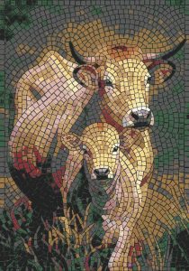 Golden Cow and Calf Mosaic Art