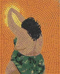 Dynamic Figure in Orange Mosaic Art