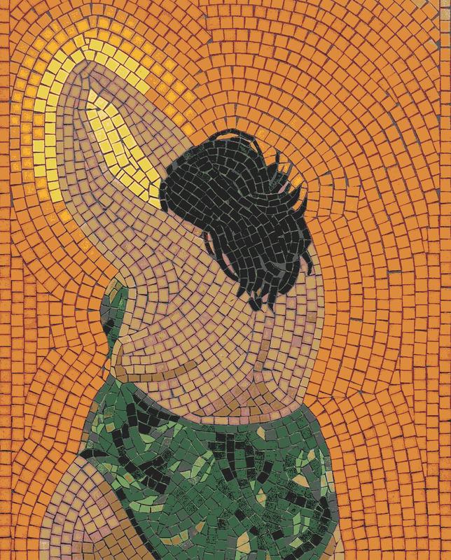 Dynamic Figure in Orange Mosaic Art
