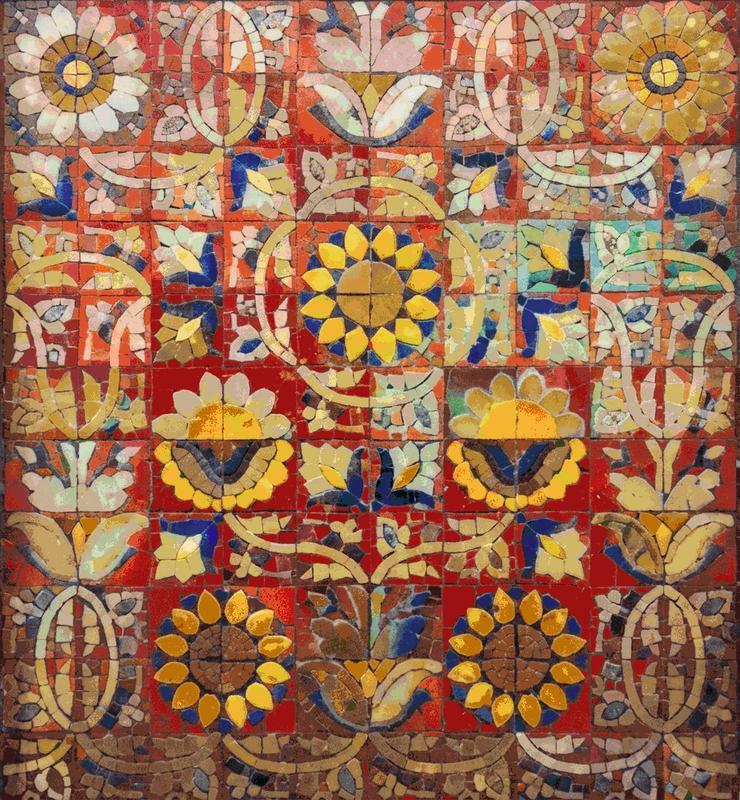 Classic Floral Mosaic Art - Red and Gold