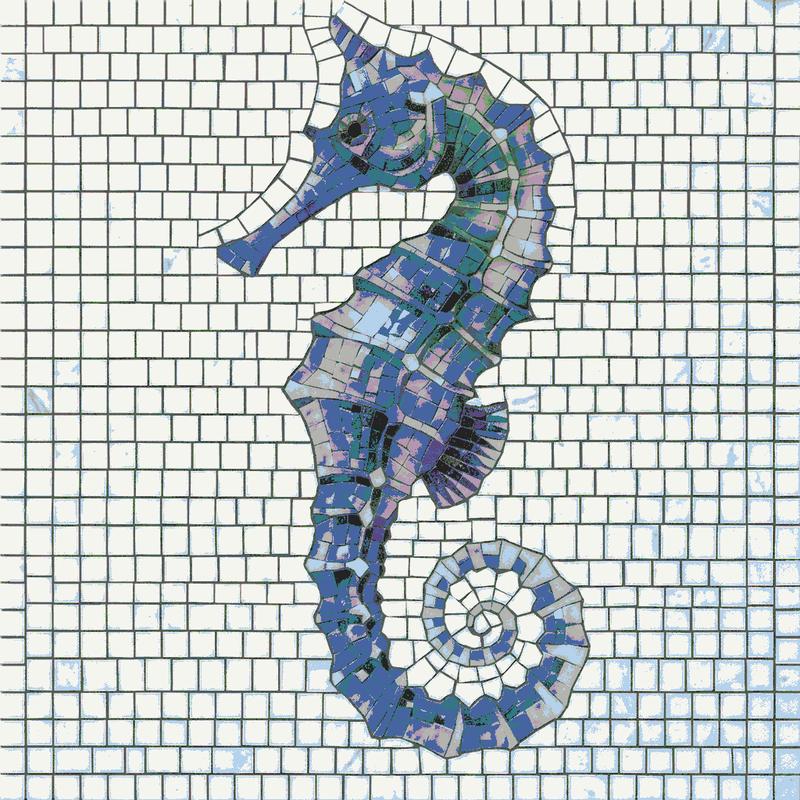 Blue Seahorse Mosaic Art - 40x40 cm
