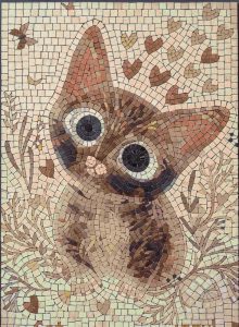 Cute Mosaic Cat Portrait – Earthy Tones