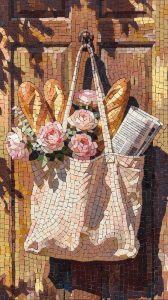 Morning Market Mosaic: Baguettes and Roses