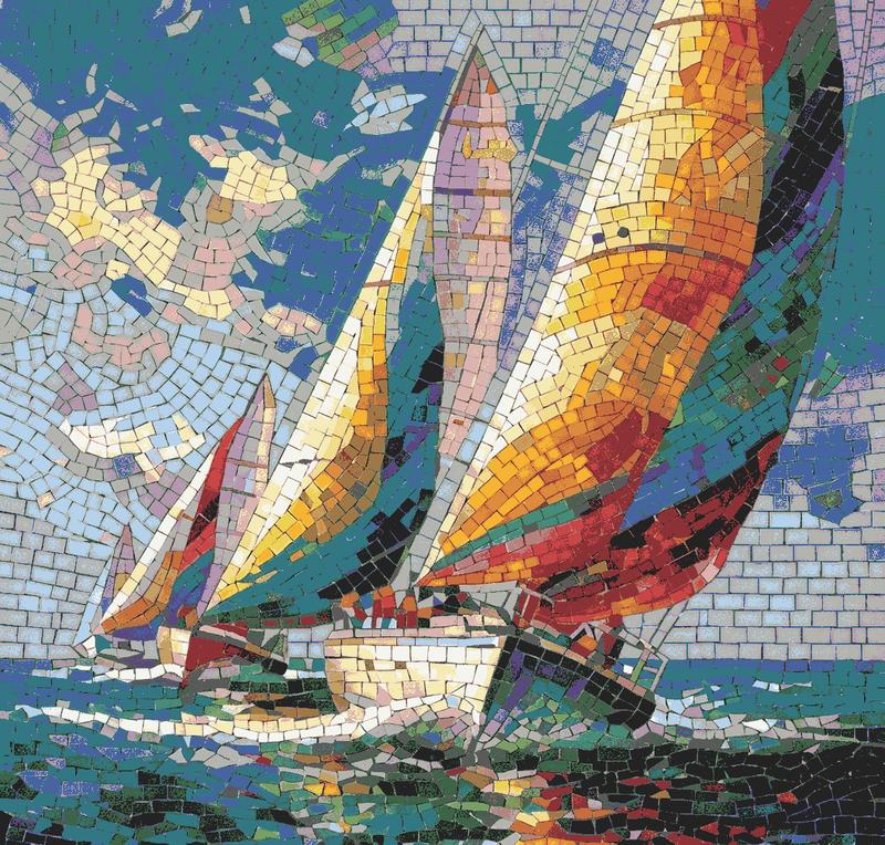 Vibrant Sailboats Mosaic Art - Nautical Wall Decor