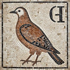 Opus Tessellatum Mosaic: Brown Pigeon with Russian Letter ‘Ч’
