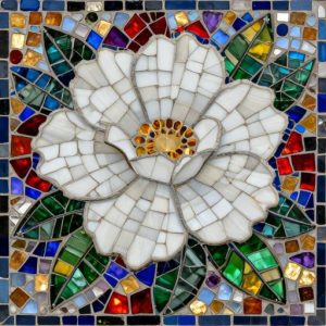 Large White Flower Mosaic Art – Custom Opus Incertum