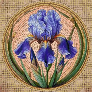 Blue Iris Mosaic Art – Elegant Floral Wall Decor