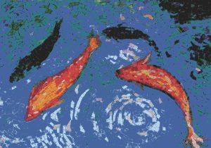 Vibrant Koi Fish Mosaic Art – Serene Water Scene