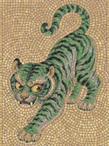 Green Mosaic Tiger Art – Golden Background