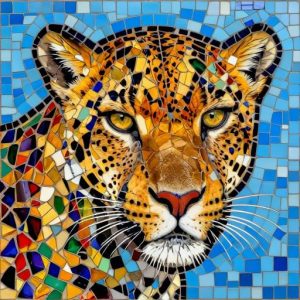 Leopard Face Mosaic Art – Opus Incertum Style