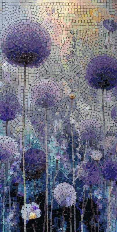 Purple Spherical Flowers Mosaic Art