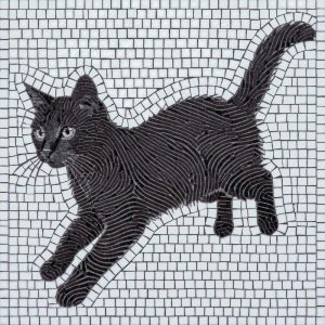 Elegant Black Cat Mosaic Art – 60×60 cm