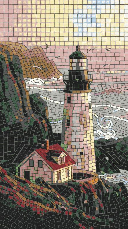 Coastal Lighthouse Mosaic Art - Serene Seaside Scene