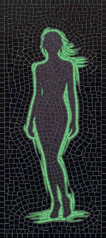 Neon Silhouette Woman Mosaic Art