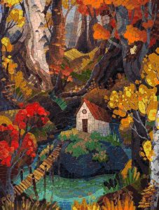 Autumn Forest Cottage Mosaic Art