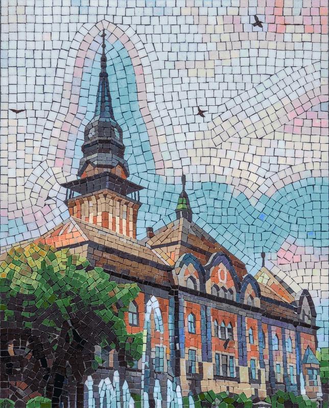 Grand Architecture Mosaic Art - Spire and Terracotta Building