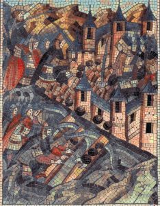 Dramatic Cityscape Mosaic Art – Earthy Tones