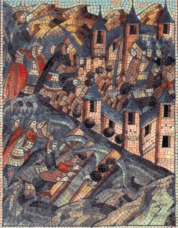 Dramatic Cityscape Mosaic Art - Earthy Tones