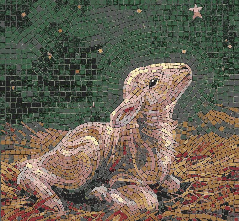 Mosaic Art: Serene Pink Rabbit under a Star