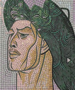 Mosaic Portrait with Flowing Green Hair