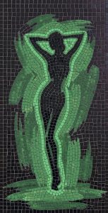 Green Silhouette Mosaic Art – Mysterious Female Figure