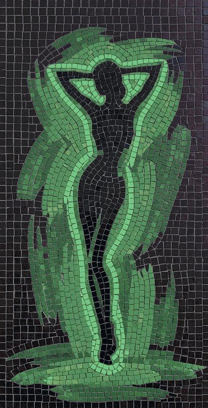 Green Silhouette Mosaic Art - Mysterious Female Figure