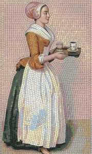 Classical Mosaic Art: Woman with Coffee Tray